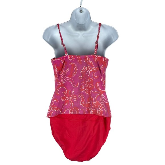 Lands' End Women's Floral Tankini Swimsuit Size 8 Nylon/Spandex Pink/Red - Picture 2 of 5